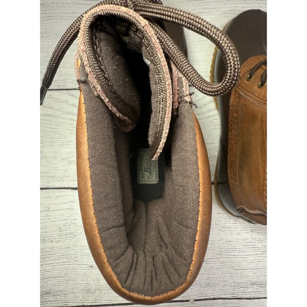 Bass Harlequin Duck Boots Brown Leather Rubber Waterproof Lace Up Buckle Size 7‎